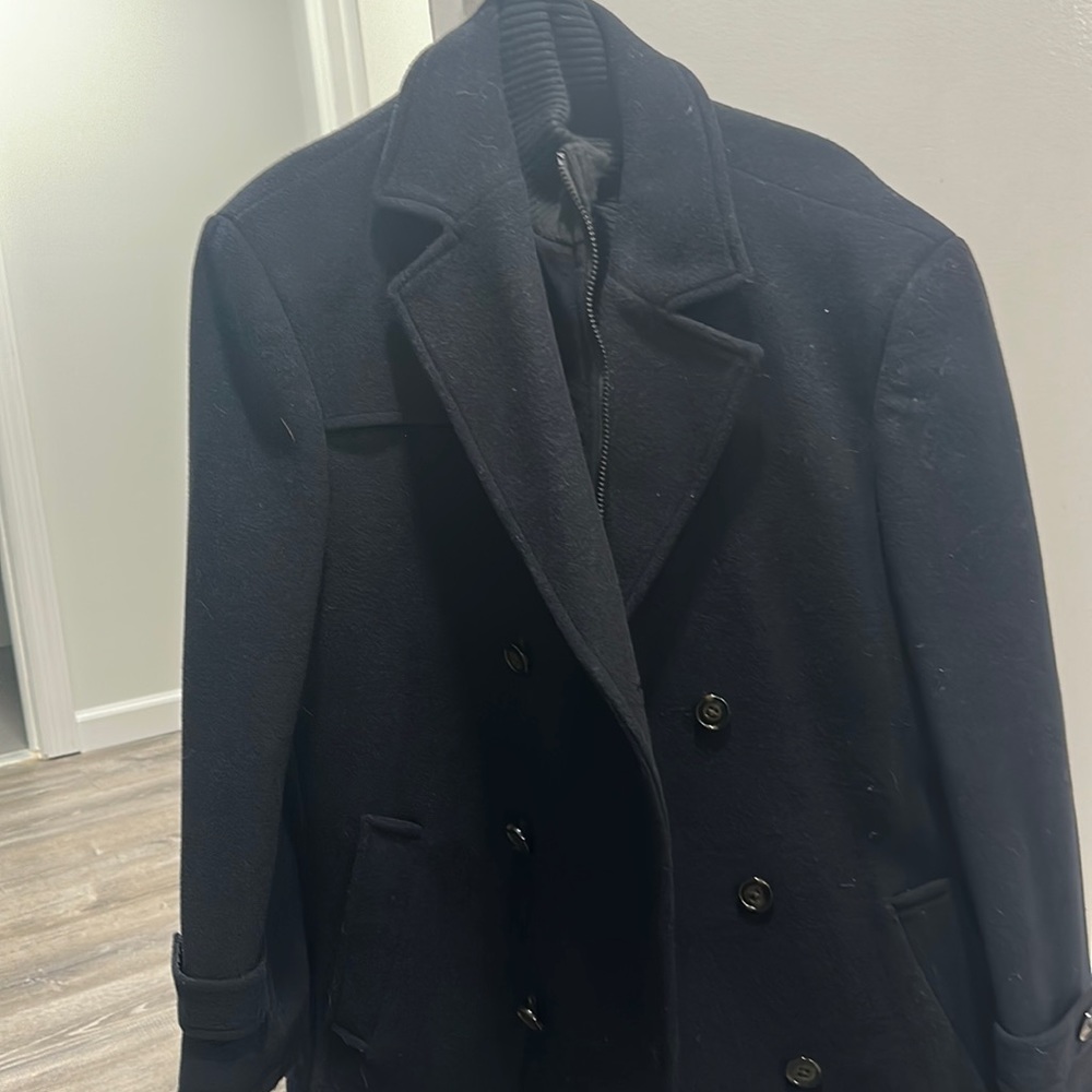 Ralph Lauren Men’s Navy Pea coat with warm sweater collar and inside zipper